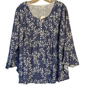 SHEIN XL polyester blue and white blouse, NWOT